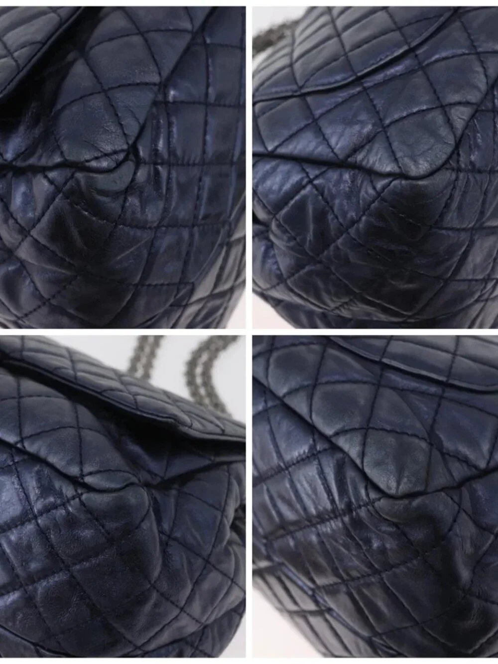 CHANEL Matelasse Chain Shoulder Bag Leather Blue Silver CC Auth ki6660A